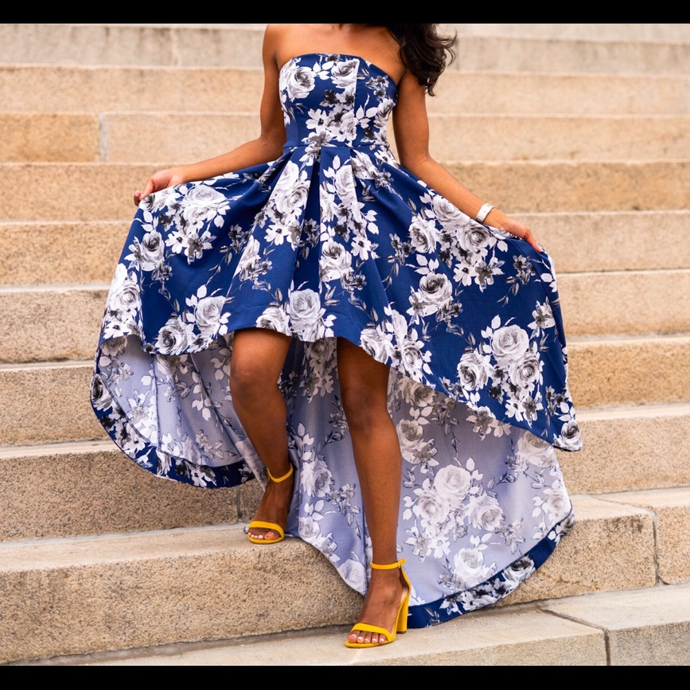 Blue Floral Formal Gown. Size 0. Used. Prom. Wedding.